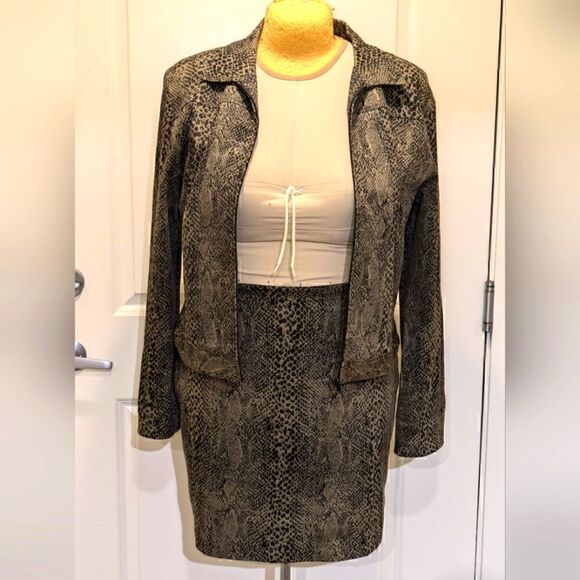 Spectacular 90s Ricki's L Snake Print Stretch Cotton Skirt and Jacket Co-Ord Set - Picture 9 of 10